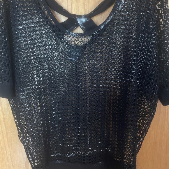 Black and silver sparkle net top - Picture 2 of 4